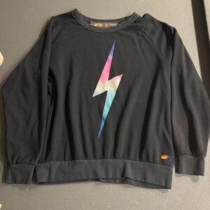 Aviator Nation Black Sweatshirt with Pastel Lightning Bolt
